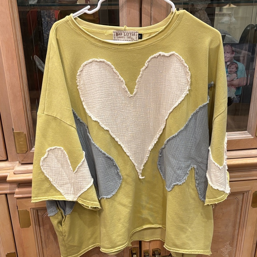 Bad little country girl Green Top with Heart Patches